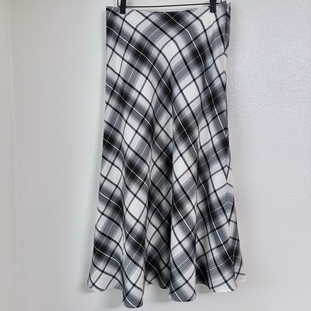 East 5th Plaid Bias Cut Lined Midi Skirt Black/White- Women’s Size 10